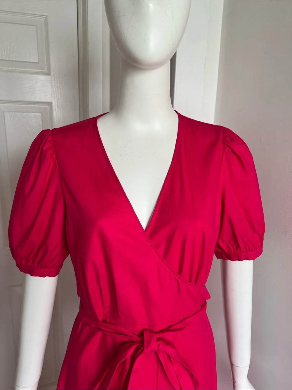 NWT Reformation Kaelie Wrap Midi Dress Puff Sleeves V-neck Pink Organic Cotton M - Picture 5 of 12